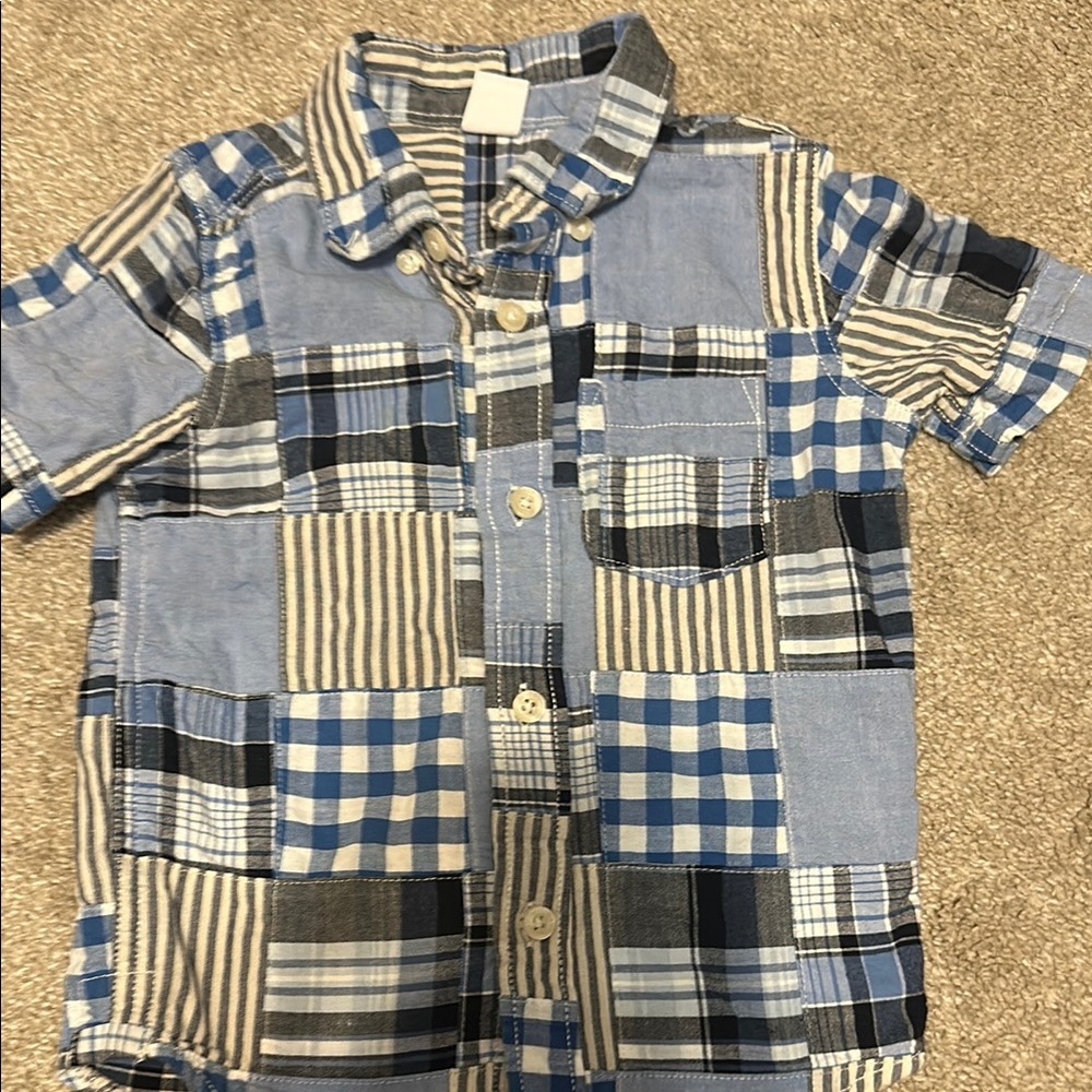 GAP Blue and Black Button Down Shirt Patchwork Style